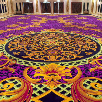 Abstract Pattern Axminster Casino Purple Gold Carpet Made of 80% Wool and 20% Nylon