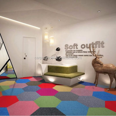 Low-Maintenance Solid Hexagon Shape Kids Room Carpet Tile Made of 100% Nylon