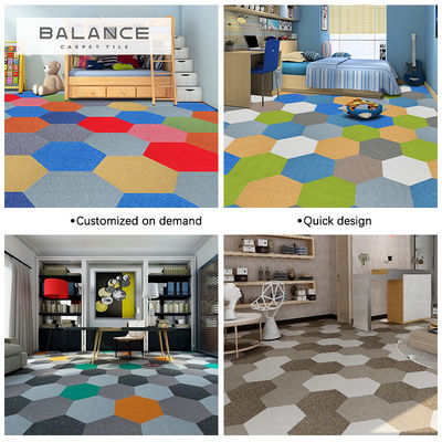 Plain Hexagon Floor Kindergarten Carpet Tiles with Medium Pile Height and Modular Design